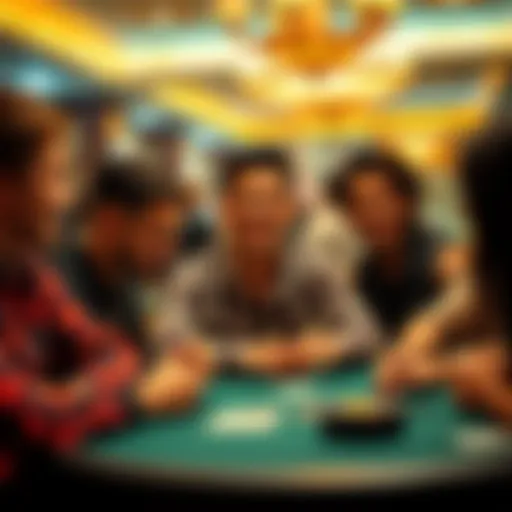 A 19-year-old man laughs while playing baccarat at a table with friends, showing excitement and camaraderie.
