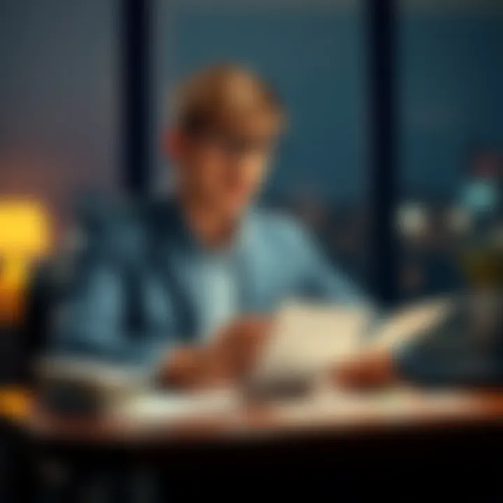 A 24-year-old man sitting at a desk, looking stressed while reviewing bills and financial papers, symbolizing his decision to stop gambling and focus on paying off debts.