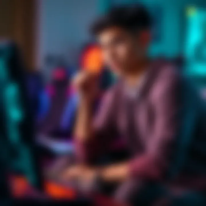 Young man reflecting on gambling issues A young man sitting with a thoughtful expression, looking at bills and a gaming console, representing challenges of gambling addiction and financial struggles