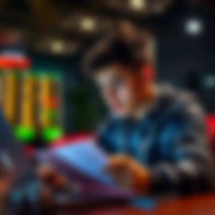 A young person studying betting strategies with a notebook and laptop, looking focused.