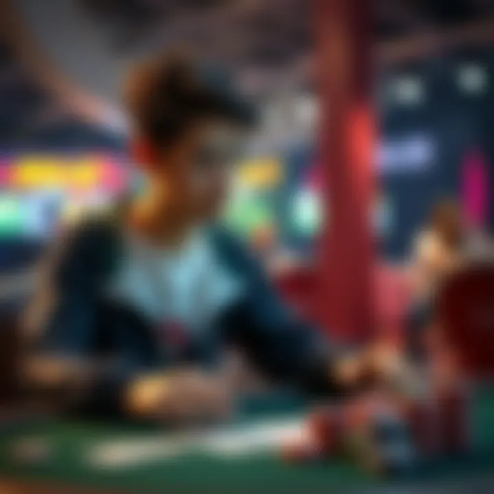 A 21-year-old gamer contemplating their image and strategy while seated at a gaming table with cards and chips