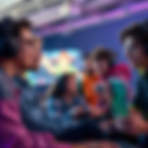 A group of young gamers playing a live game, displaying their skills and enthusiasm