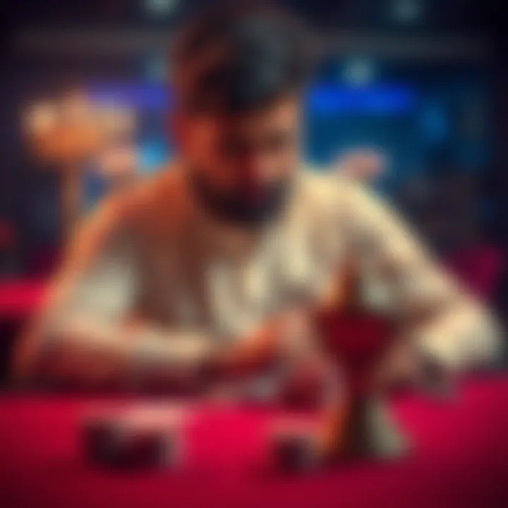 A 26-year-old Indian man studying poker strategies at a table, looking focused and determined, with poker cards and chips in front of him.