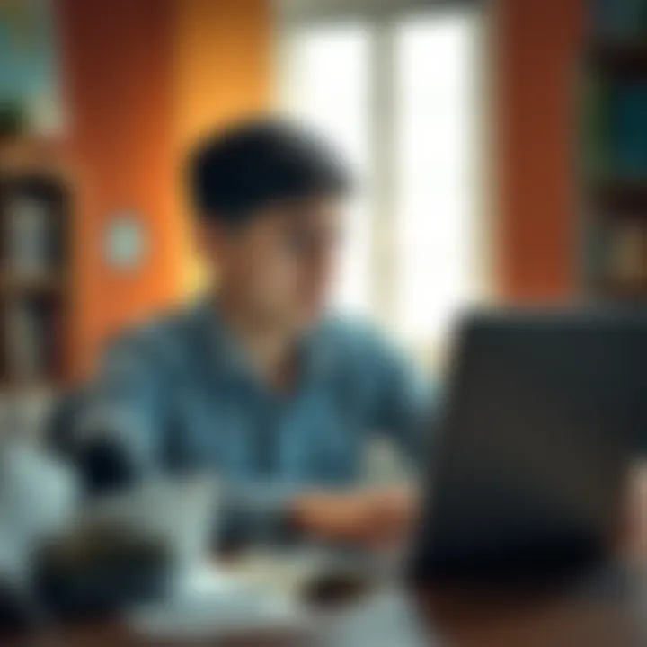 A concerned young man sitting at a desk, staring at his laptop with a worried expression, papers scattered around him, representing the stress of gambling losses.