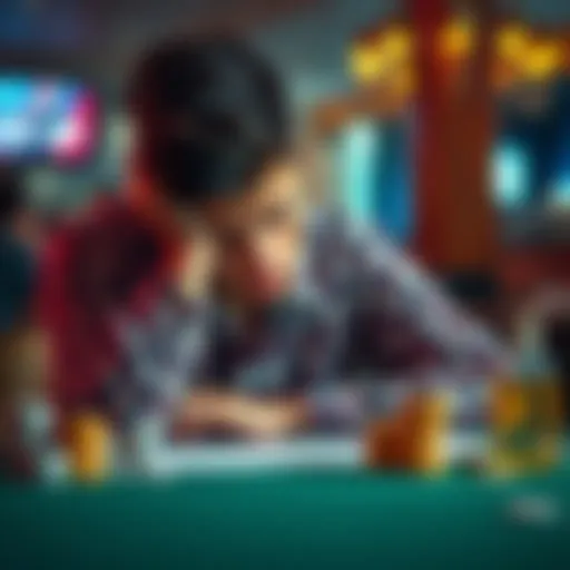 A young man sitting at a table with his head in his hands, looking worried about financial issues related to gambling.