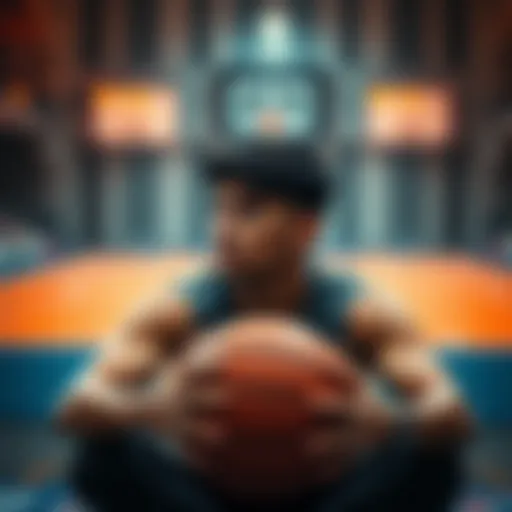 A 19-year-old man sitting alone, looking thoughtful with a basketball in his hands, symbolizing his struggles with sports betting.