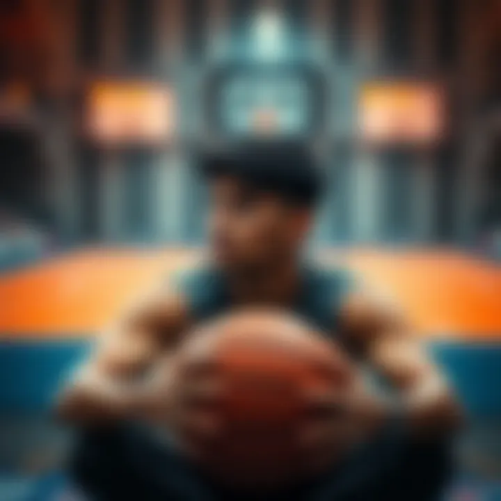 A 19-year-old man sitting alone, looking thoughtful with a basketball in his hands, symbolizing his struggles with sports betting.