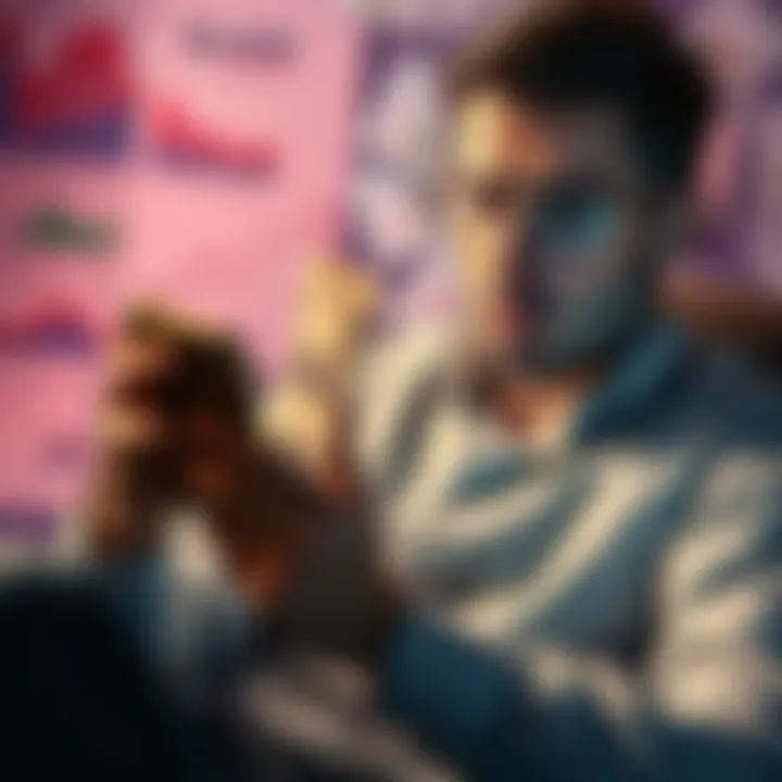 A 25-year-old man looking worried while checking stock prices on a smartphone, surrounded by papers and bills, depicting financial struggle