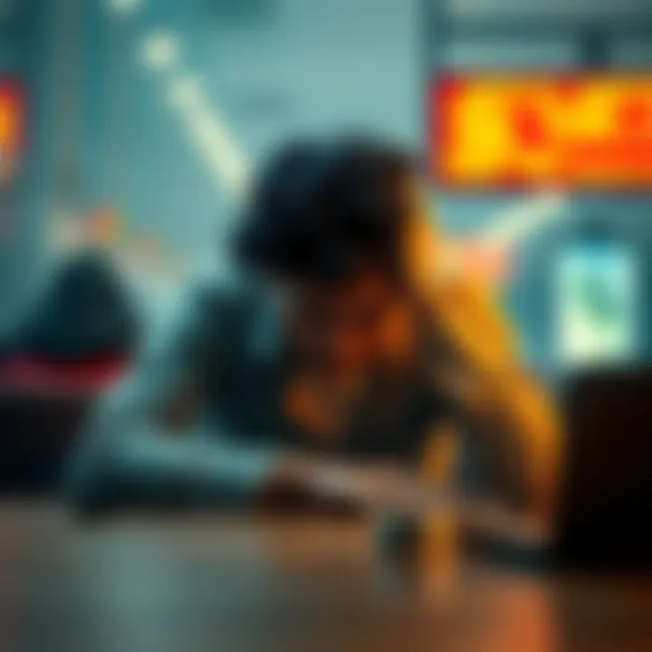 Young man looking worried A 22-year-old man sitting at a table with his head in his hands, looking stressed after losing money on betting.