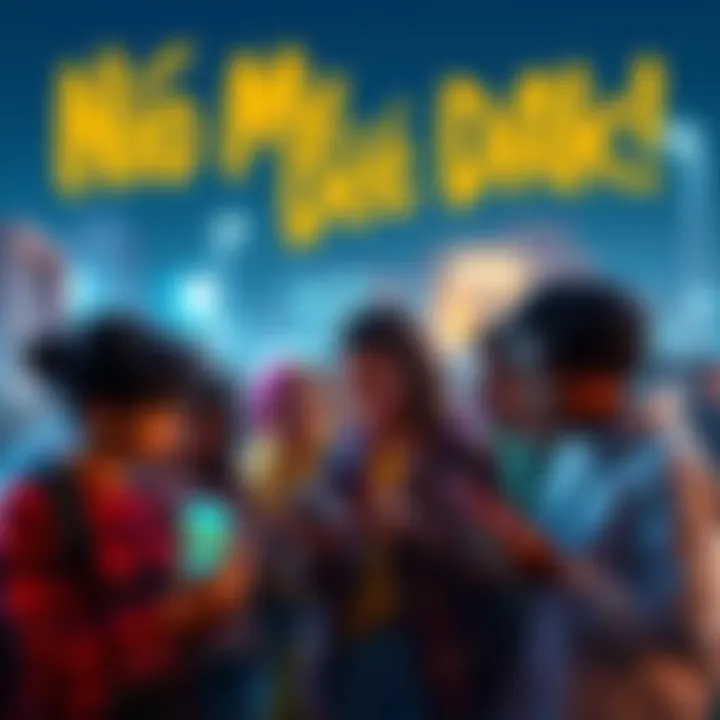 Group of young individuals engaging with their phones, displaying excitement about the phrase "Não Me Dê Dak!" in social media conversations.