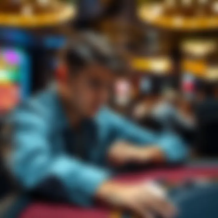 A 20-year-old male player looks frustrated at a blackjack table in a local casino, while older players make poor decisions. He is considering whether to play at higher limit tables.