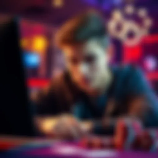 A 19-year-old math student focused on calculating poker bets during an online game, showing concentration and quick thinking.