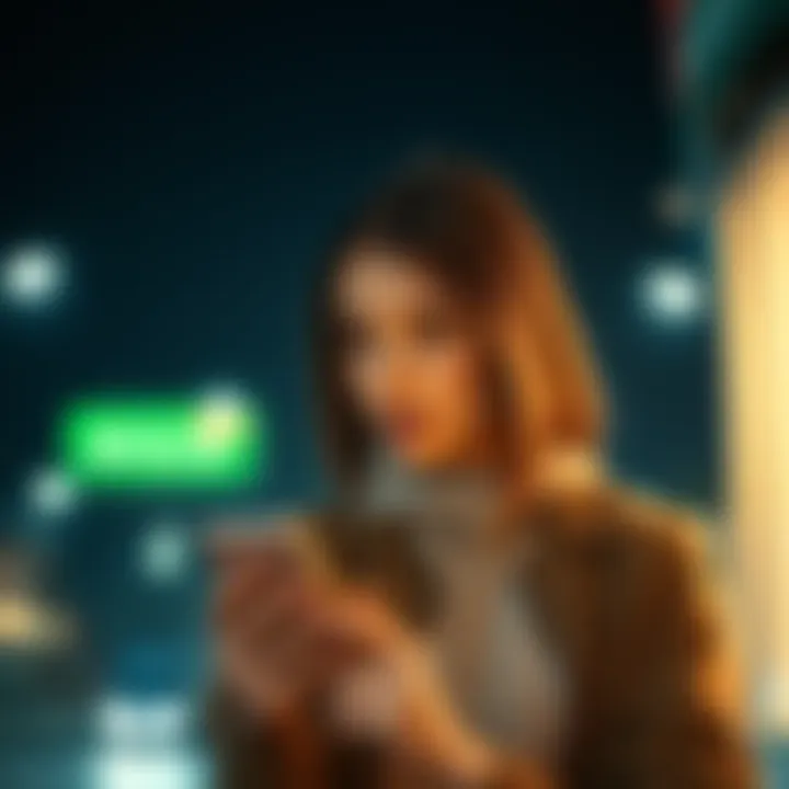 A young woman looks shocked while holding her phone, contemplating how to tell her boyfriend about losing her last money.
