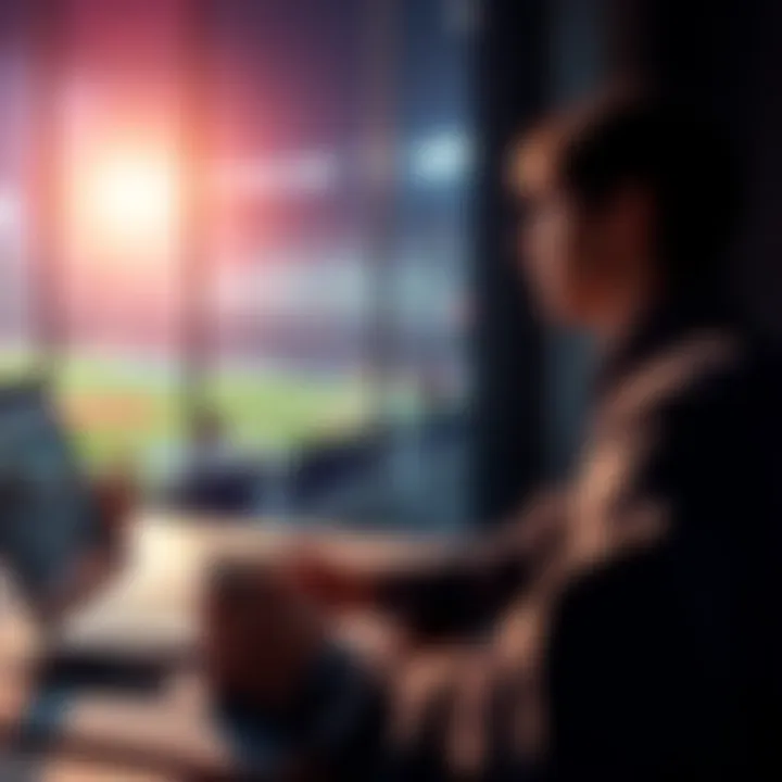 A person placing a sports bet on Youwager.lv with a laptop and coffee